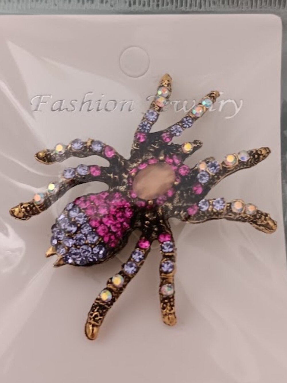 DESIGNER Goth Spider Gold Hot Pink/Iridescent/Purple Crystal Brooch Pendant**NEW